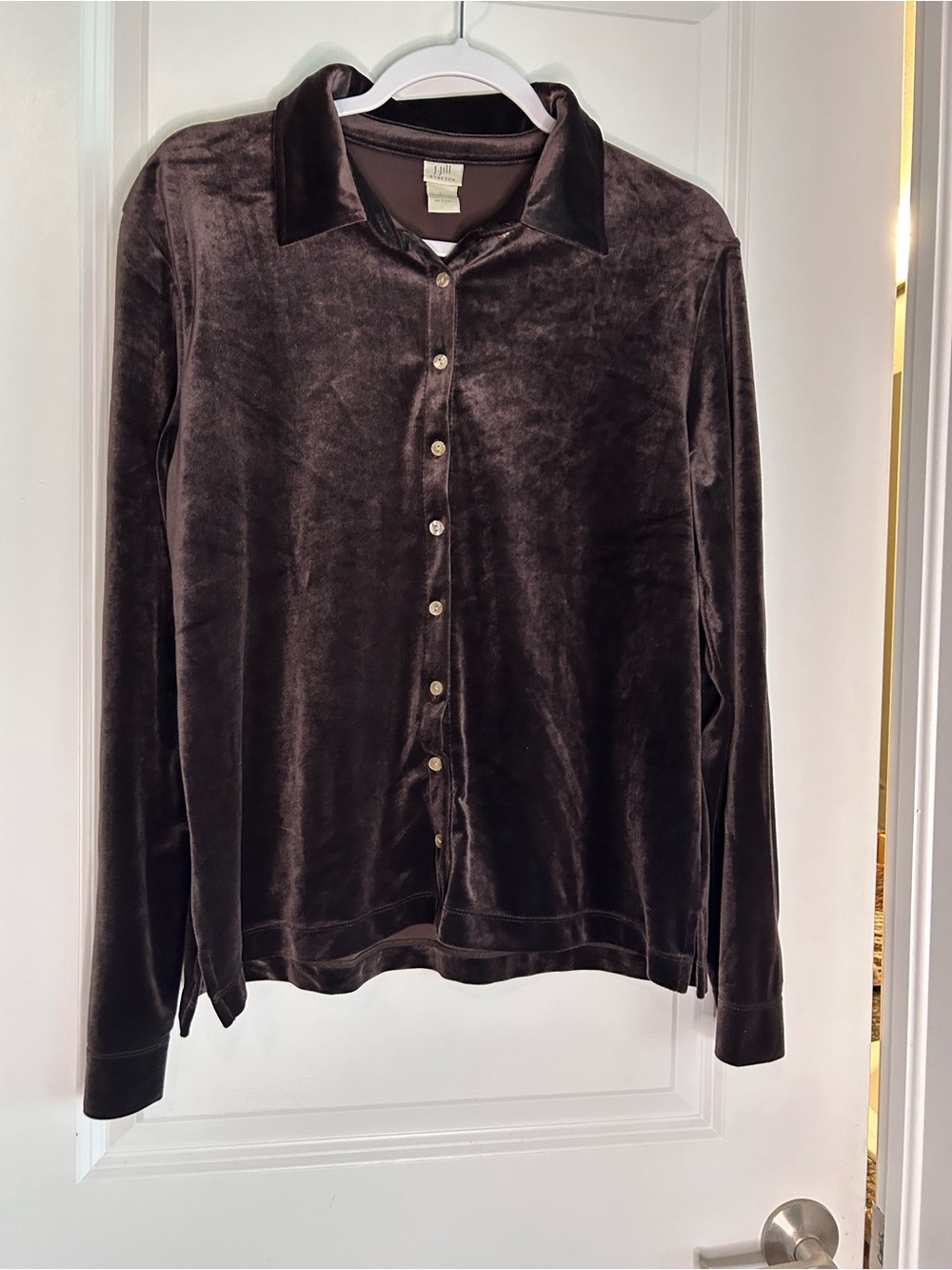 J. Jill Velvet Button-Front Long Sleeve Shirt - Dark Brown